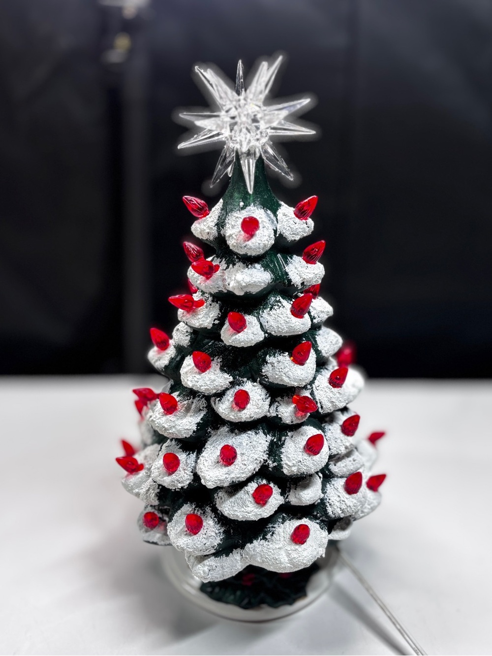 Darice Ceramic Christmas Tree Decorated W/lights Cord No Bulb Red Star Vtg